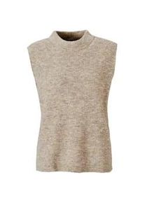 Rundhalspullover GOLDNER "Kurzgr&ouml;&szlig;e Edler Rippstrick Pullunder, Stehkragen", Damen, Gr. 21, beige (taupe), Obermaterial: 76% Polyester PES. 15% Polyamid PA. 6% Schurwolle WV. 3% Elasthan EL., keine/nicht relevant, Pullover Rundhalspullover, Leicht &uuml;berschnittene Schulter