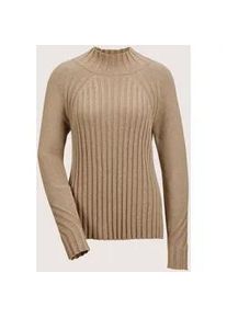Madeleine Mode Longpullover MADELEINE "Strickpullover Glanzvoller Strickpullover mit Stehkragen", Damen, Gr. 48, silber (cappuccino, silberfarben), Obermaterial: 38% Polyamid PA. 28% Polyester PES. 28% Wolle mw. 6% metallisierte Fasern MTF., Modern, normal, Pullover Longpullover, Pullover mit modischer Rippstruktur, mit Glanzgarn