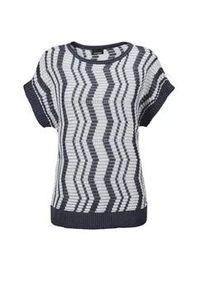 Rundhalspullover GOLDNER "Halbarmpullover mit Lochstruktur", Damen, Gr. 48, blau (marine, gemustert), Obermaterial: 76% Polyacryl PAN. 24% Baumwolle CO., figurumspielend, Rippe, Pullover Rundhalspullover, Intarsienmuster