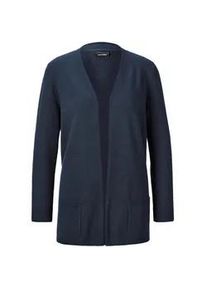 Strickjacke GOLDNER "Kurzgr&ouml;&szlig;e Langarm Feinstrick-Cardigan", Damen, Gr. 22, blau (marine), Obermaterial: 100% Kaschmir WS., figurumspielend, Rippe, Strickjacken Strickjacke, Ohne