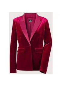 Madeleine Mode Longblazer MADELEINE "Samtjacke Samtblazer mit Reverskragen", Damen, Gr. 40, rot (rubinrot), Obermaterial: 90% Polyester Green Circle PES GreenC. 10% Elasthan EL., Modern, normal, Blazer Longblazer, Samtblazer mit Satin-Reverskragen