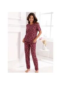 Schlafanzug, Damen, Gr. 40/42, dunkelrot, bedruckt, 100% Baumwolle, Homewear-Sets Schlafanzug