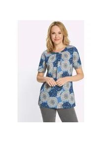 Longshirt Classic Basics "Longshirt", Damen, Gr. 54, mittelblau, ecru, bedruckt, 100% Baumwolle, gebl&uuml;mt, gemustert, mehrfarbig, Rundhals, Shirts Longshirt