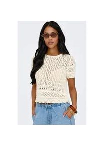 Kurzarmpullover Only "ONLELKE LIFE SS STRUCTUR O-NECK KNT NOOS", Damen, Gr. S, birch, Strick, Obermaterial: 70% Baumwolle, 30% Polyester, unifarben, regular fit taillenbedeckt, Rundhals, Pullover