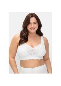 B&uuml;gelloser BH sheego, Damen, Gr. 105, Cup F, wei&szlig;, 95% Baumwolle, 5% Elasthan, Spitze:10% Elasthan, 90% Polyamid, BHs