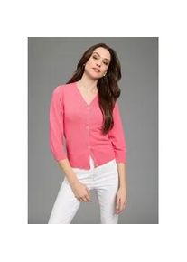 Cardigan Bruno Banani, Damen, Gr. 44/46, pink, Feinstrick, Obermaterial: 70% Viskose, 30% Polyamid, unifarben, figurumspielend kurz, V-Ausschnitt, Puff&auml;rmel B&uuml;ndchen, Strickjacken, figurumspielende Passform, V-Ausschnitt, mit Puff&auml;rmeln