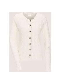 Madeleine Mode Strickjacke MADELEINE "Strickblazer Edler Struktur-Blazer mit Strickmuster, Langarm", Damen, Gr. 42, wei&szlig; (wollwei&szlig;), Obermaterial: 100% Baumwolle CO., Modern, Strickjacken Strickjacke, Allover-Strickmuster