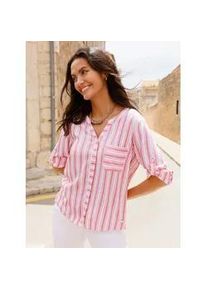 Funktionsbluse Casual Looks, Damen, Gr. 52, flamingo, wei&szlig;, gestreift, 100% Viskose, gemustert, gestreift, Rundhals, Blusen