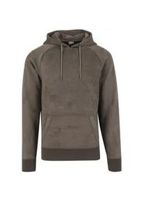 Rundhalspullover Urban Classics "Urban Classics Herren Imitation Suede Hoody", Herren, Gr. M, olive, 90% Polyester, 10% Elasthan, unifarben, normal, ohne Ausschnitt, Pullover Rundhalspullover
