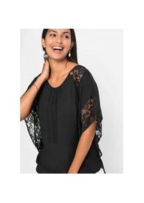Langarmbluse bonprix, Damen, Gr. 44, schwarz, Obermaterial: 100% Polyester. Spitze: 100% Polyester, figurumspielend, Blusen, figurumspielende Passform, aus Polyester, mit Applikationen