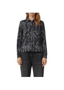 Hemdbluse s.Oliver, Damen, Gr. 46, grau schwarz, Web, Obermaterial: 95% Baumwolle, 5% Elasthan, bedruckt, regular fit normal, Manschette, Blusen Hemdbluse, mit All-Over Print