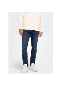 Only & Sons Slim-fit-Jeans ONLY & SONS "ONSLOOM SLIM BOX PIM DNM MU OTL", Herren, Gr. 36, L&auml;nge 34, dunkelblau denim, Denim/Jeans, Obermaterial: 50% Baumwolle, 30% Polyester, 18% Viskose, 2% Elasthan, Abriebeffekte, slim fit kn&ouml;chellang, Jeans Slim-fit-Jeans