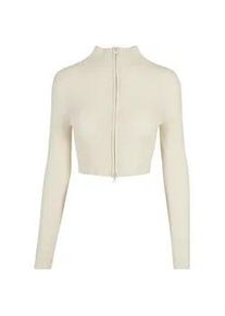 Cardigan Urban Classics "Urban Classics Damen Ladies Cropped Rib Knit Zip Cardigan", Damen, Gr. L, sandwei&szlig;, 35% Polyacryl, 35% Viskose, 30% Polyamid, unifarben, amerikanischer Ausschnitt, Strickjacken