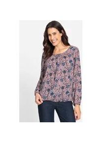 Schlupfbluse Inspirationen, Damen, Gr. 50, rosa (rosenquarz, marine, bedruckt), 100% Viskose, bedruckt, gebl&uuml;mt, gemustert, mehrfarbig, Rundhals, Blusen Schlupfbluse