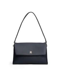 Schultertasche Tommy Hilfiger "TH MODERN ESS SHOULDER BAG", Damen, Gr. B/H/T: 28cm x 16cm x 11cm, blau (dunkelblau), Lederimitat, Taschen Schultertasche, Damen Minibag, Tragetasche mit goldfarbenen Details