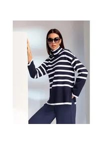 Strickpullover Heine "Pullover", Damen, Gr. 40, bunt (marine, ecru, geringelt), 50% Viskose, 25% Polyester, 25% Polyamid, gemustert, gestreift, Pullover Strickpullover