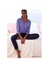 Pyjama Vivance DREAMS, Damen, Gr. 48/50, lila (lila, meliert), Single Jersey, Obermaterial: 90% Viskose, 10% Polyester. Unterteil: 100% Baumwolle, meliert, Basic, Basic schmal lang, Rundhals, Homewear-Sets Pyjama, mit sch&ouml;nem Melangeeffekt
