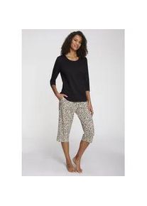 Capri-Pyjama Vivance DREAMS, Damen, Gr. 36/38, creme, schwarz, gemustert, Single Jersey, Obermaterial: 100% Baumwolle, gemustert, Basic, Basic 3/4-L&auml;nge, Rundhals, eingesetzt, Homewear-Sets, mit sch&ouml;nem Animalprint