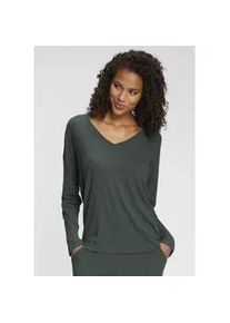 Pyjamaoberteil s.Oliver, Damen, Gr. 44/46, gr&uuml;n, meliert, Rippware, Obermaterial: 92% Viskose, 8% Elasthan, meliert, l&auml;ssig geschnitten lang, V-Ausschnitt, Shirts, aus weicher Rippqualit&auml;t