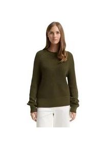 Strickpullover Tom Tailor DENIM, Damen, Gr. L (40), gr&uuml;n (grape leaf gr&uuml;n), Strick, Obermaterial: 50% Baumwolle, 50% Polyacryl, regular fit taillenbedeckt, Rundhals, B&uuml;ndchen, Pullover Strickpullover, mit Strick-Struktur