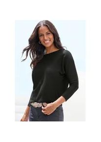 Langarmshirt Vivance "aus weichem Strukturstrick", Damen, Gr. 36/38, schwarz, Strick, Obermaterial: 70% Polyester (REPREVE), 30% Viskose, unifarben, Basic, bequem, Rundhals, Shirts Langarmshirt, aus b&uuml;gelfreier Qualit&auml;t