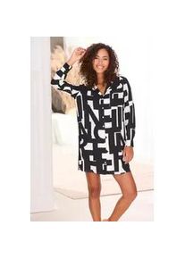 Nachthemd French Connection, Damen, Gr. 36, N-Gr, schwarz-wei&szlig; (schwarz, wei&szlig;, gemustert), Web, Obermaterial: 100% Viskose, unifarben, loose fit kurz, V-Ausschnitt, eingesetzt Manschette, Kleider Nachthemd, mit grafischem Muster