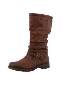 Winterstiefel Mustang SHOES "Elfi", Damen, Gr. 36, Normalschaft, braun (cognac), Lederimitat, Basic, Schuhe Winterstiefel, Stiefel mit Zierriemchen und Blockabsatz