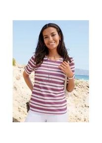 Rundhalsshirt Casual Looks "Kurzarm-Shirt", Damen, Gr. 36, violett, wei&szlig;, geringelt, 95% Polyester, 5% Elasthan, bedruckt, gemustert, gestreift, mehrfarbig, Rundhals, Shirts Rundhalsshirt