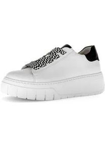 Plateausneaker Gabor, Damen, Gr. 39, wei&szlig;, schwarz, Glattleder, Schuhe Plateausneaker, Freizeitschuh, Halbschuh, Schn&uuml;rer mit Kontrastbesatz an der Ferse