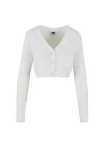 Strickjacke Urban Classics "Urban Classics Damen Ladies Cropped Feather Cardigan", Damen, Gr. 4XL, wei&szlig;, 51% Polyacryl, 49% Polyamid, unifarben, normal, V-Ausschnitt, Strickjacken Strickjacke