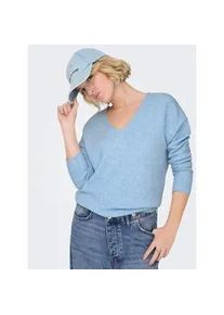 V-Ausschnitt-Pullover Only "ONLRICA LIFE L/S V-NECK PULLO KNT NOOS", Damen, Gr. M, little boy blau detail:with melange, Strick, Obermaterial: 93% Polyester, 4% Nylon, 3% Elasthan, meliert, regular fit normal, V-Ausschnitt, Rippstrickb&uuml;ndchen, Pullover, Materialmix, regular fit