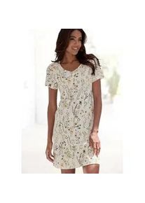 Nachthemd Lascana, Damen, Gr. 40/42, N-Gr, blau (creme, gemustert), Single Jersey, Obermaterial: 50% Baumwolle, 50% Viskose, gebl&uuml;mt, bequem kurz, Rundhals, eingesetzt, Kleider Nachthemd, mit sch&ouml;nem Blumenprint und Knopfleiste