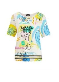 Kurzarmshirt GOLDNER "Kurzgr&ouml;&szlig;e Blusenshirt mit Allover-Design", Damen, Gr. 21, gelb (gelb, schwarz, gemustert), Obermaterial: 96% Viskose CV. 4% Elasthan EL., gerade, Gerade, Shirts, Alloverdruck