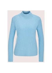 Madeleine Mode Stehkragenpullover MADELEINE "Schurwollpullover Winterpullover mit Stehkragen", Damen, Gr. 44/46, blau (bleu), Obermaterial: 100% Schurwolle WV., Modern, Pullover Stehkragenpullover, Rippenstrick-Muster