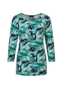 Kurzarmshirt GOLDNER "Viskoseshirt floral, U-Boot-Ausschnitt", Damen, Gr. 42, blau (marine, gemustert), Obermaterial: 95% Viskose CV. 5% Elasthan EL., Modisch, Shirts, U-Boot-Ausschnitt