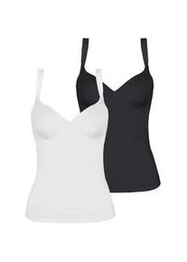 BH-Hemd Viania "2er Pack BH Hemd Basic", Damen, Gr. 80, Cup C, bunt (schwarz wei&szlig;), Stoff, Obermaterial: 90% Polyamid PA. 10% Elasthan EL., BHs BH-Hemd