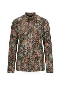 Langarmshirt GOLDNER "Bedrucktes Jersey-Shirt, Langarm", Damen, Gr. 46, gr&uuml;n (graugr&uuml;n, gemustert), Obermaterial: 77% Viskose CV. 19% Polyester PES. 4% Elasthan EL., Shirts Langarmshirt, Stehkragen