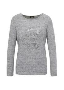 Kurzarmshirt GOLDNER "Langarmshirt mit Applikation", Damen, Gr. 48, grau (silbergrau, melange), Obermaterial: 95% Polyester PES. 5% Elasthan EL., gerade, Gerade, Shirts, Applikationen