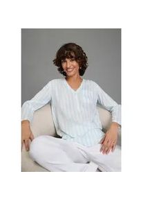 Schlupfbluse Laura Scott, Damen, Gr. 36, blau gestreift, Web, Obermaterial: 100% Viskose, gestreift, bequem h&uuml;ftbedeckend, V-Ausschnitt, mit Riegel krempelbar, Blusen Schlupfbluse, gestreifte Langarmbluse, leicht transparent, V-Ausschnitt