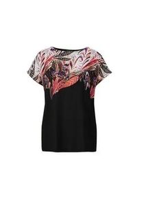 Kurzarmshirt GOLDNER "Elegantes Oberteil mit Ethno-Muster", Damen, Gr. 46, schwarz (schwarz, gemustert), Obermaterial: 100% Viskose CV., figurumspielend, Gerade, Shirts, Dekorativer Druck