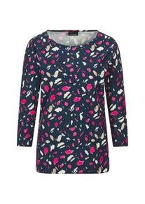 Kurzarmshirt GOLDNER "Florales Jerseyshirt mit Paisley-Muster", Damen, Gr. 48, blau (marine, gemustert), Obermaterial: 95% Baumwolle CO. 5% Elasthan EL., Shirts, U-Boot-Ausschnitt