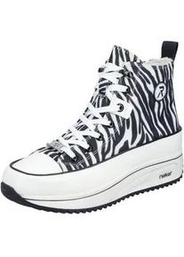 Plateausneaker Rieker, Damen, Gr. 42, wei&szlig;, schwarz, Lederimitat, Textil, Schuhe Plateausneaker, High Top-Sneaker, Schn&uuml;rboots in bequemer Form