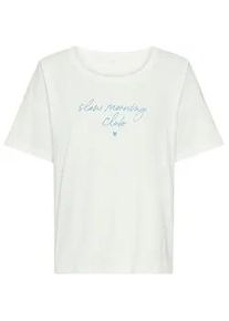 Pyjamaoberteil Vivance DREAMS, Damen, Gr. 36/38, ecru, Single Jersey, Obermaterial: 100% Baumwolle, bedruckt, unifarben, h&uuml;ftlang, Rundhals, Shirts, mit frontalem Schriftzug