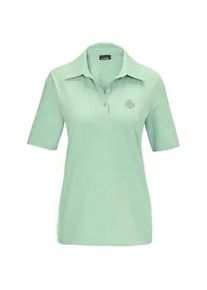 Poloshirt GOLDNER "Kurzgr&ouml;&szlig;e Stretchbequemes Poloshirt", Damen, Gr. 21, gr&uuml;n (mintgr&uuml;n), Obermaterial: 95% Baumwolle CO. 5% Elasthan EL., Tubular, Shirts, Tonige Kn&ouml;pfe in Perlmuttoptik