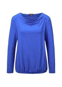 Kurzarmshirt GOLDNER "Kurzgr&ouml;&szlig;e Langarmshirt mit Wasserfallausschnitt", Damen, Gr. 20, blau (royalblau), Obermaterial: 95% Polyester PES. 5% Elasthan EL., figurumspielend, normales B&uuml;ndchen, Shirts, Mit schmalem Gummibund am Saum