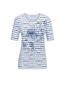 Print-Shirt GOLDNER "Bequemes Druckshirt in Blumen-Ringeloptik", Damen, Gr. 54, blau (rauchblau, geringelt), Obermaterial: 95% Viskose CV. 5% Elasthan EL., normal, Sonstiges, Shirts, Ohne