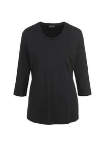 3/4-Arm-Shirt GOLDNER "Geschm&uuml;cktes Rundhalsshirt aus Pima-Baumwolle", Damen, Gr. 42, schwarz, Obermaterial: 95% Baumwolle CO. 5% Elasthan EL., normal, Tubular, Shirts 3/4-Arm-Shirt, Mit Schmucksteinchen veredelt