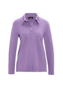 Poloshirt GOLDNER "Langarm Poloshirt mit Schmuckband an Knopfleiste", Damen, Gr. 48, lila (flieder), Obermaterial: 95% Modal CMD. 5% Elasthan EL., Sonstiges, Shirts, Ohne