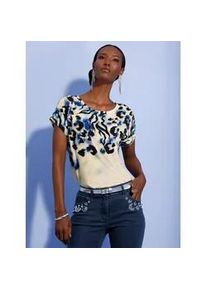 CR&Eacute;ATION L Print-Shirt CREATION L "Lyocell-Shirt", Damen, Gr. 44, champagner, eisblau, bedruckt, 95% Lyocell, 5% Elasthan, gemustert, mehrfarbig, Rundhals, Shirts