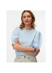 V&eacute;ro Moda Rundhalspullover VERO MODA "VMDOFFY 2/4 O-NECK PULLOVER GA NOOS", Damen, Gr. XL, cashmere blau detail:melange, Strick, Obermaterial: 94% Polyester, 3% Elasthan, 3% Nylon, meliert, regular fit normal, Rundhals, Puff&auml;rmel Strickb&uuml;ndchen, Pullover Rundhalspullover, mit kurzen Puff&auml;rmeln
